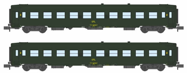 REE Modeles NW-153 - SET of 2French SNCF Coach Set Class UIC CAR B10 Green Yellow Logo CFL Era IV